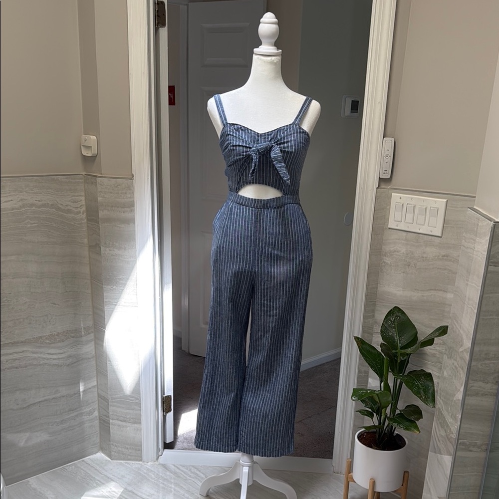 Abercrombie & Fitch Blue Denim Jumpsuit with Fitted Bodice